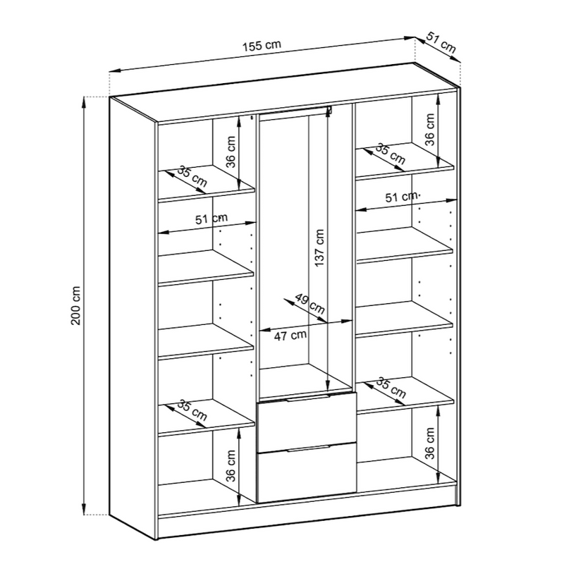 Nelly Hinged Door Wardrobe 155cm