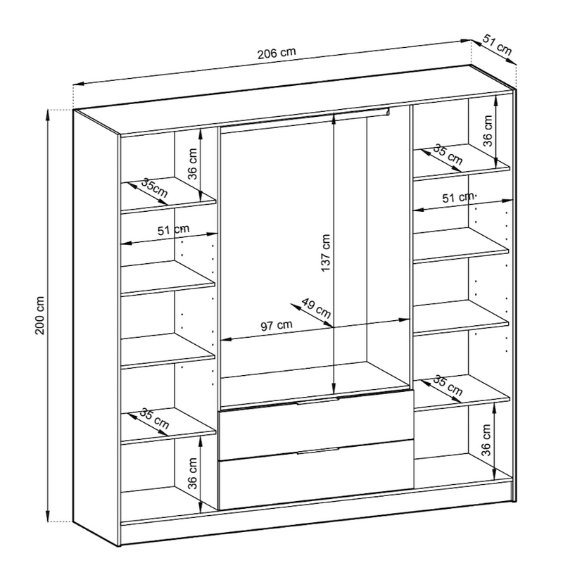 Nelly Hinged Door Wardrobe 206cm