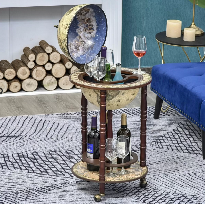 Retro Style Mini Bar Globe Drink Table - Beige