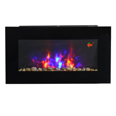 Wall Mounted Tempered Glass Electric Fireplace Heater-Black