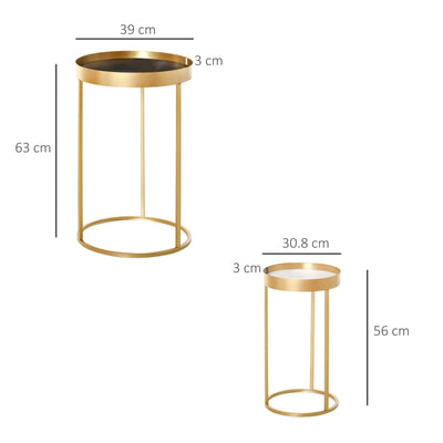 Set Of 2 Nesting Coffee Tables With Gold Metal Base