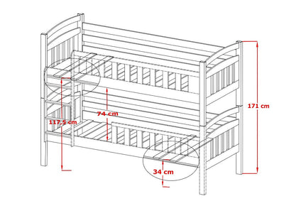 Wooden Bunk Bed Sebus with Storage