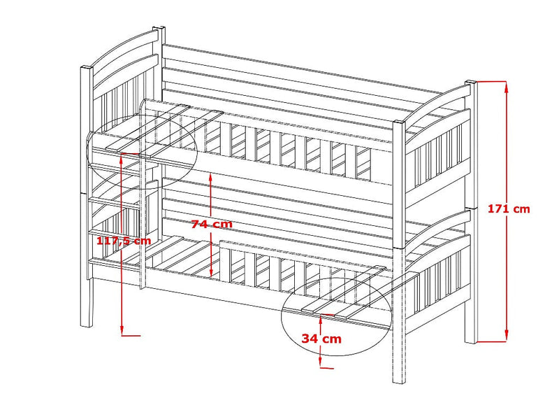 Wooden Bunk Bed Sebus with Storage