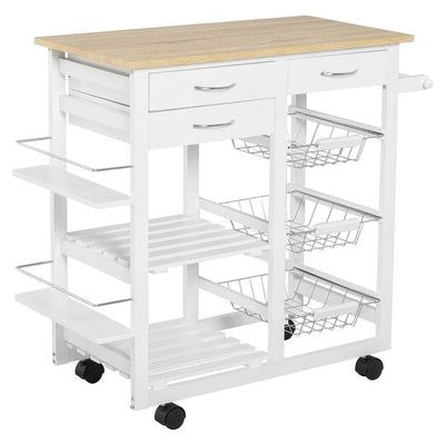 Serving Cart Kitchen Island Mobile Utility With Spice Racks Drawers