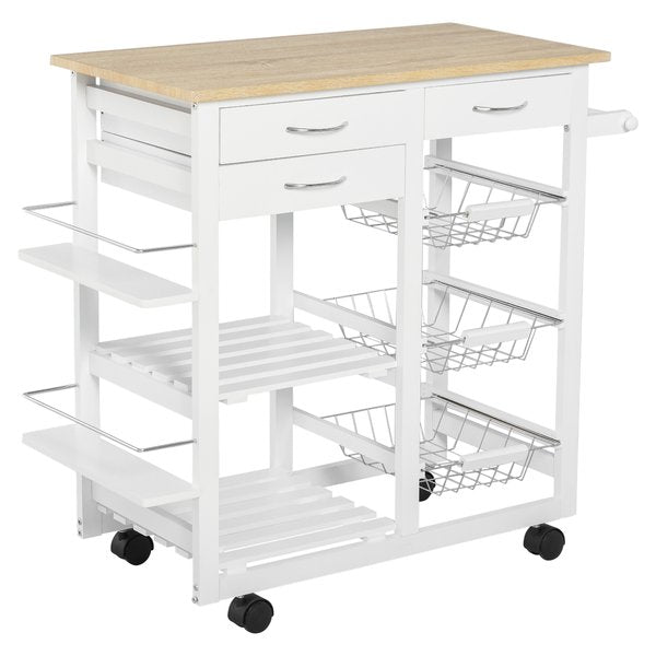 Serving Cart Kitchen Island Mobile Utility With Spice Racks Drawers