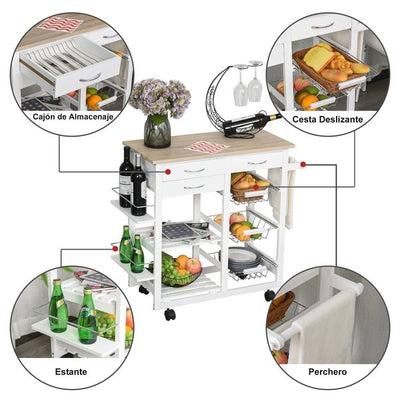 Serving Cart Kitchen Island Mobile Utility With Spice Racks Drawers