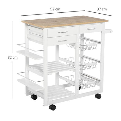 Serving Cart Kitchen Island Mobile Utility With Spice Racks Drawers