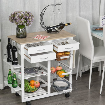 Serving Cart Kitchen Island Mobile Utility With Spice Racks Drawers