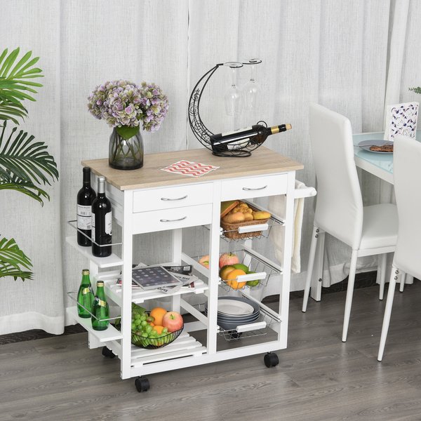 Serving Cart Kitchen Island Mobile Utility With Spice Racks Drawers