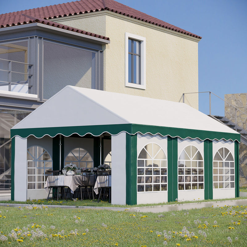 Outsunny 6 x 4m Garden Gazebo with Sides, Galvanised Marquee Party Tent with Six Windows and Double Doors, for Parties, Wedding and Events