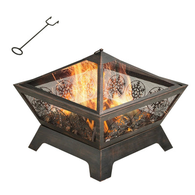 Outdoor Fire Pit, Metal Square Firepit Bowl , Black