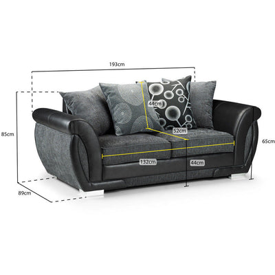 Shannon Black and Grey 3 Seater Sofa