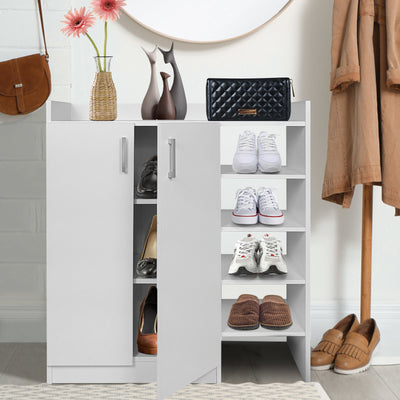 Freestanding Shoe Rack Storage Organizer with Adjustable Shelves-White