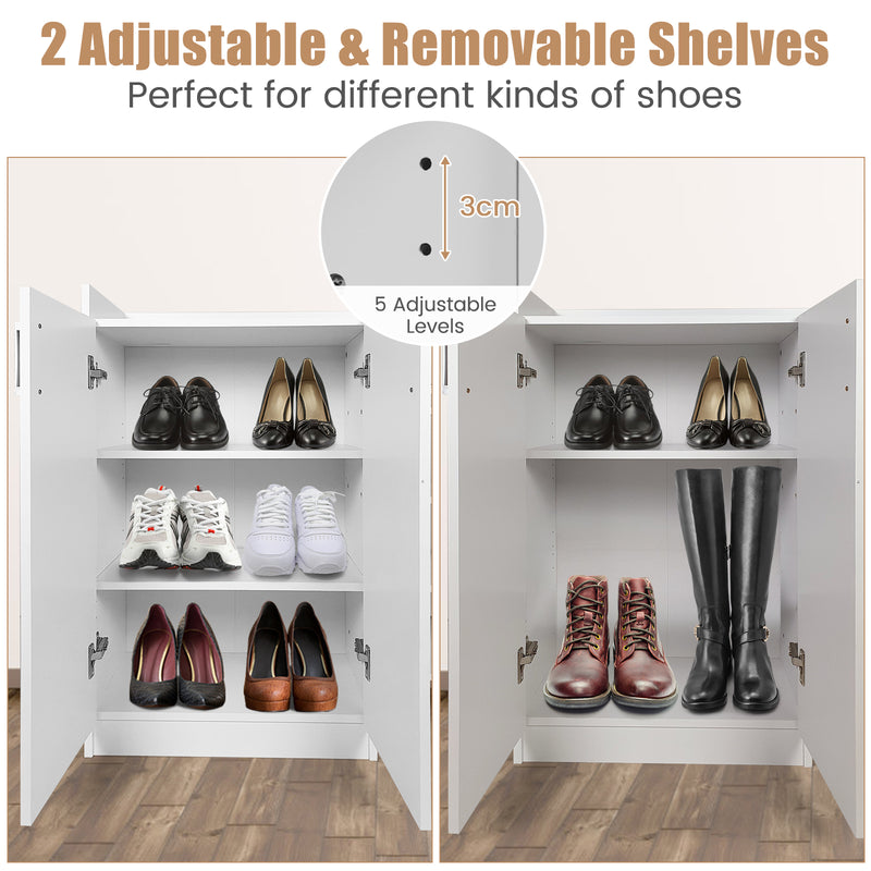 Freestanding Shoe Rack Storage Organizer with Adjustable Shelves-White