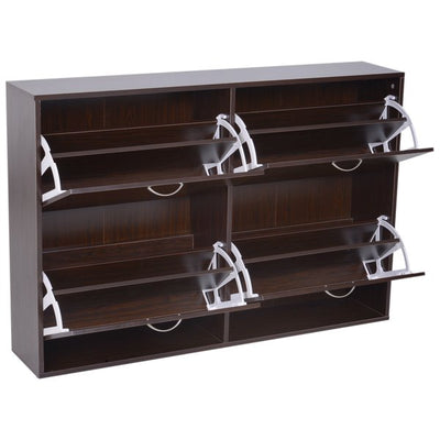 Wooden Shoe Cabinet Storage Organizer Shoe Rack 120Lx24Wx81HCm - Dark Brown