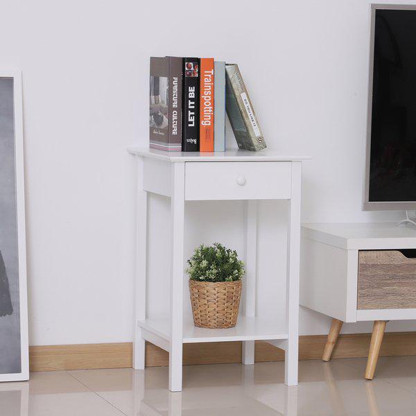 Side Table, 39Lx39Wx61H Cm, Particle Board, MDF - White