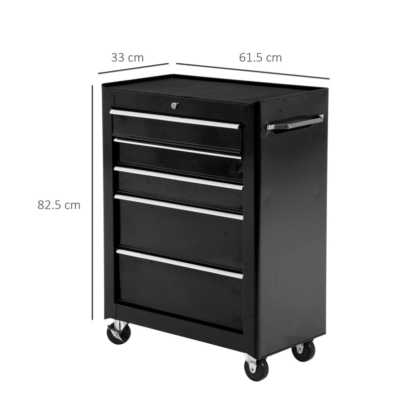 Rolling Tool Storage Cabinet 5-Drawer Tool Chest Black Steel by HOMCOM