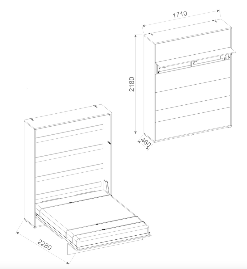 BC-12 Vertical Wall Bed Concept 160cm With Storage Cabinets and LED