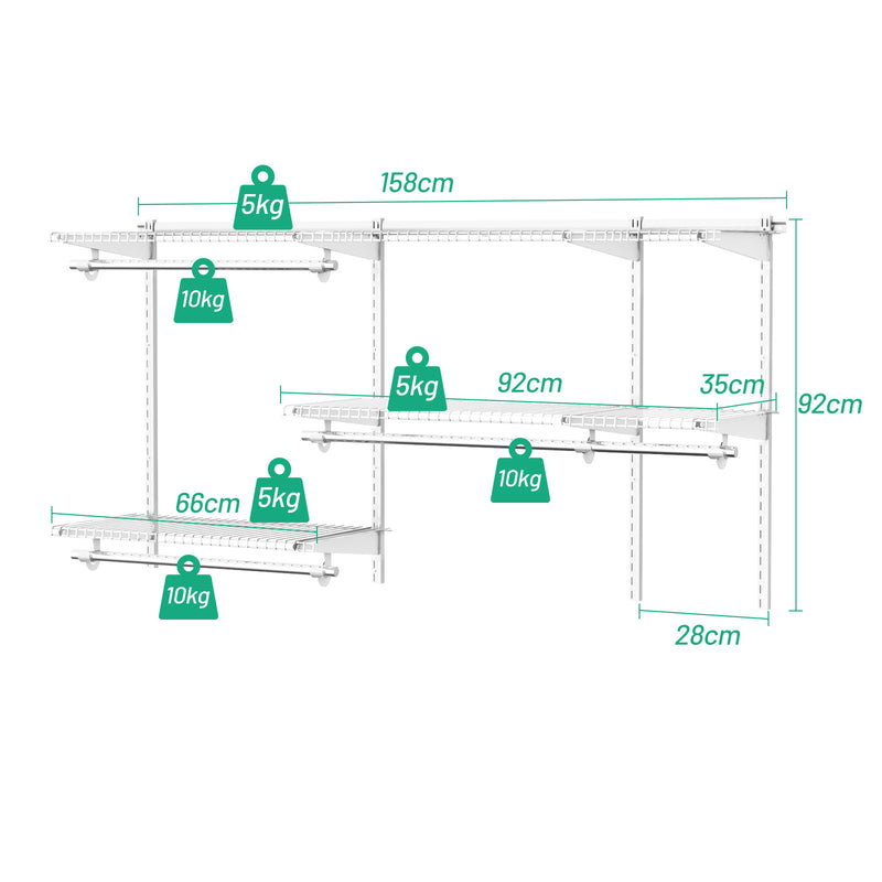 Space Saving Wall-Mounted Closet System with Adjustable Shelf-White