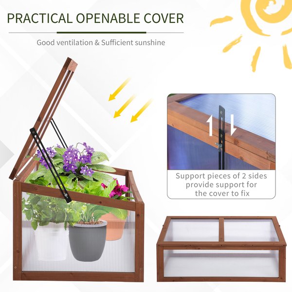 Square Wooden Greenhouse For Plants W/ Openable Cover