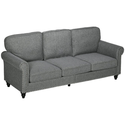 Three-Seater Studded Edge Sofa - Grey