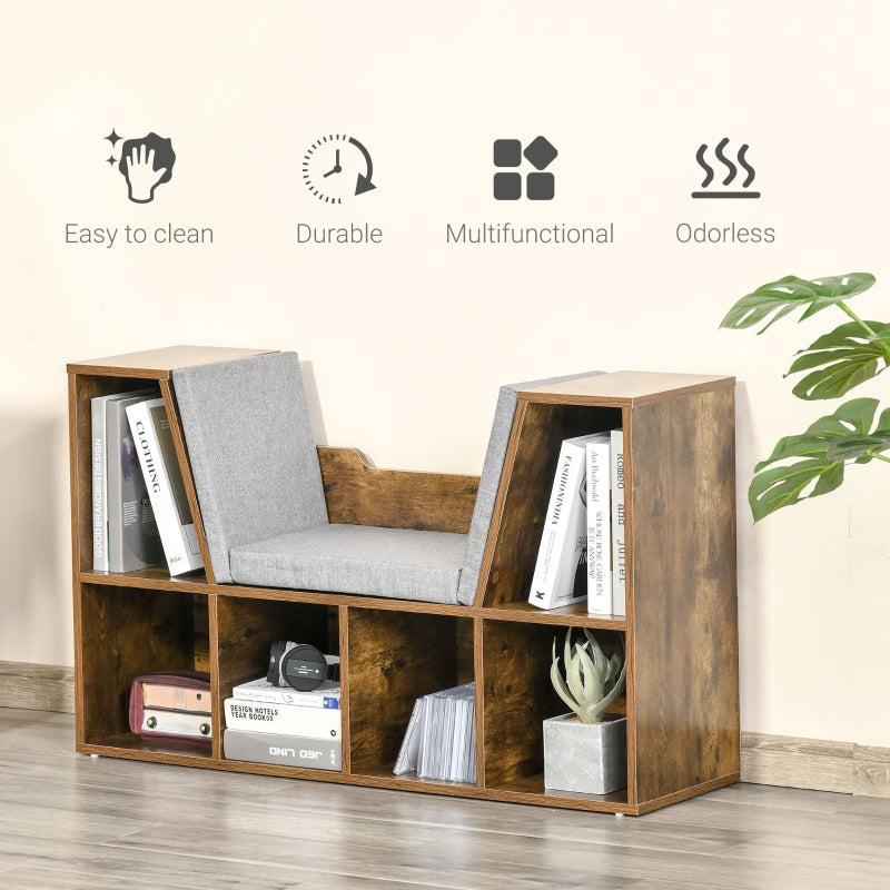 Six-Compartment Bookcase, With Padded Seat - Wood-Effect