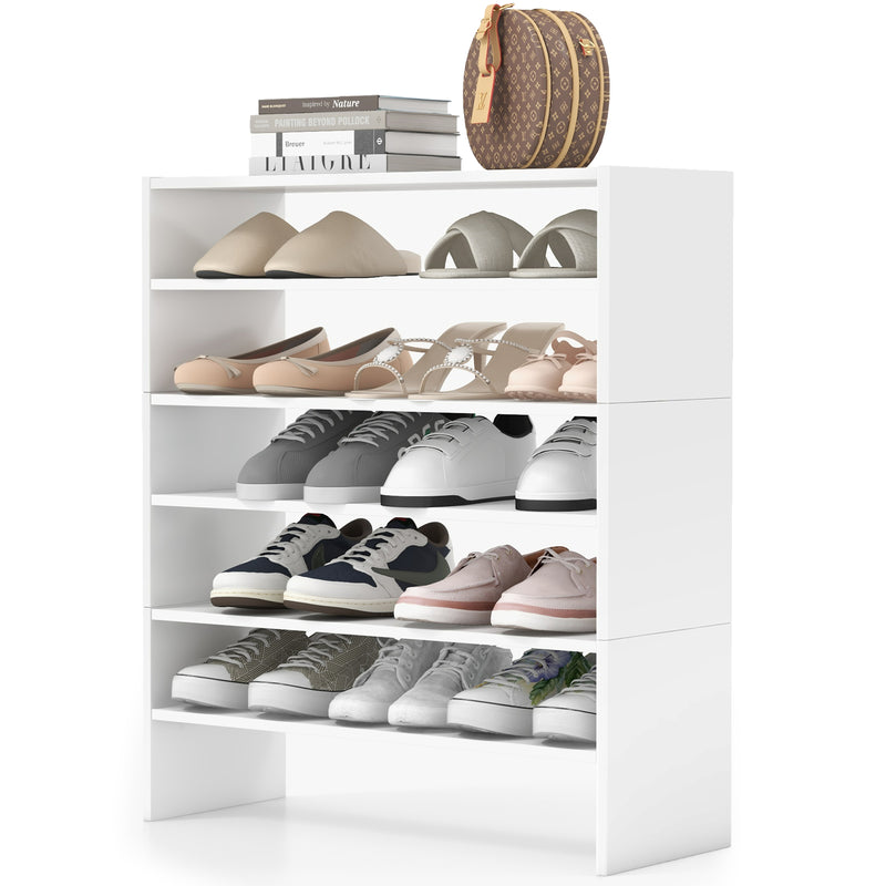 6-Tier Shoe Rack with Anti-Tipping Kits for Entryway and Closet-White