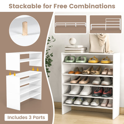 6-Tier Shoe Rack with Anti-Tipping Kits for Entryway and Closet-White