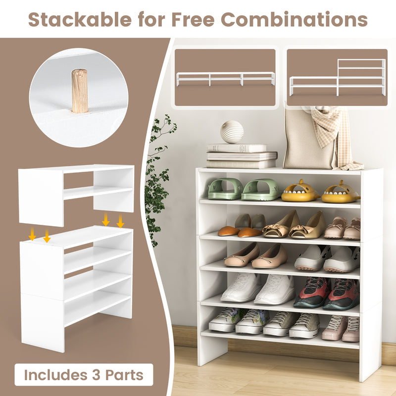 6-Tier Shoe Rack with Anti-Tipping Kits for Entryway and Closet-White