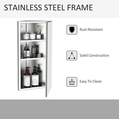 Stainless Steel Bathroom Corner Mirror Cabinet, 1 Door