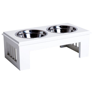 43.7Lx24Wx15H Cm. Stainless Steel Pet Feeder - White