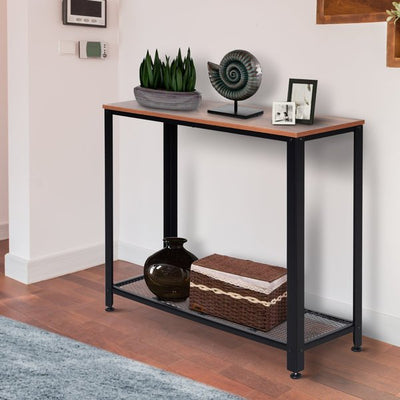 Steel Frame Industrial Style Console Table - Brown/Black