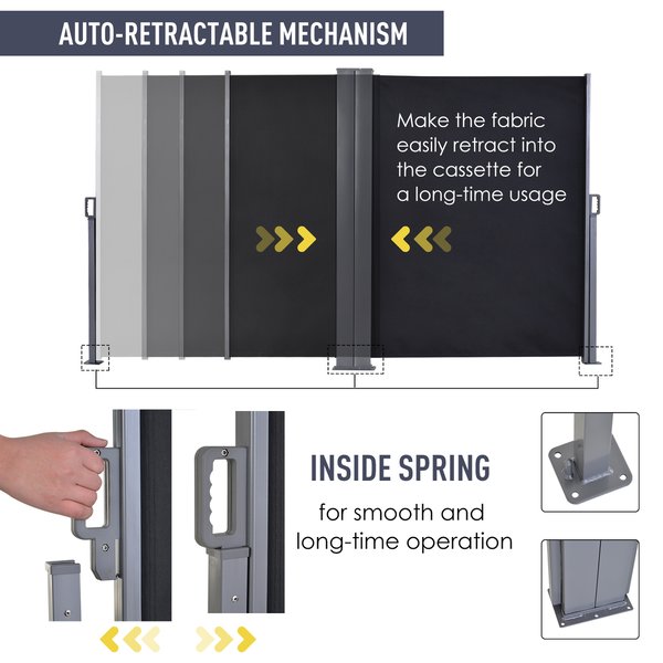 Steel Frame Retractable Double Side Awning - Grey