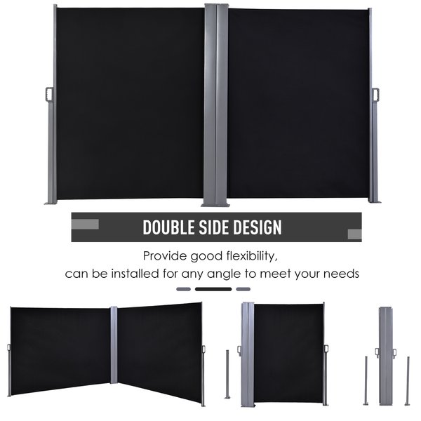 Steel Frame Retractable Double-Sided Awning - Black