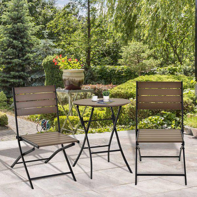 Steel Frame Slatted Outdoor Garden Bistro Set - Black/Brown