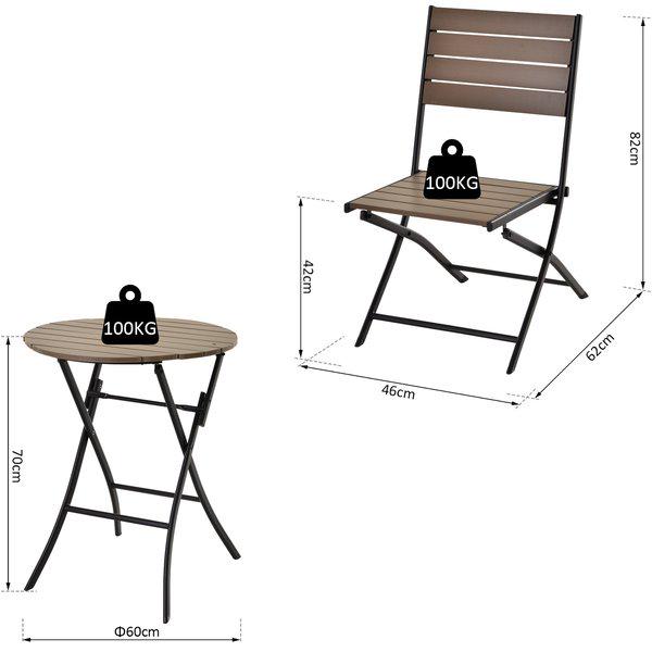 Steel Frame Slatted Outdoor Garden Bistro Set - Black/Brown