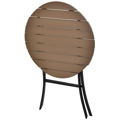 Steel Frame Slatted Outdoor Garden Bistro Set - Black/Brown