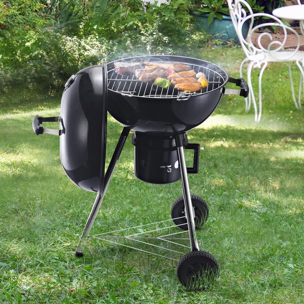 Steel Freestanding Charcoal BBQ Grill W/ Wheels Black