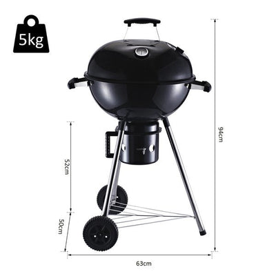 Steel Freestanding Charcoal BBQ Grill W/ Wheels Black