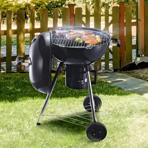 Steel Freestanding Charcoal BBQ Grill W/ Wheels Black