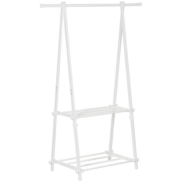 Steel Freestanding Clothes Rail W/ 2 Shelves -  White