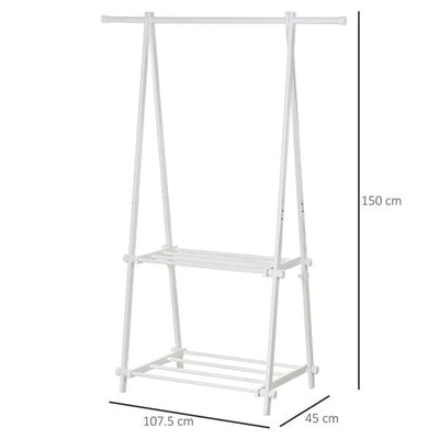 Steel Freestanding Clothes Rail W/ 2 Shelves -  White