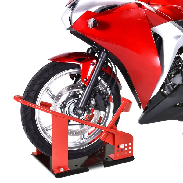 Steel Freestanding Motorcycle Wheel Chock - Red