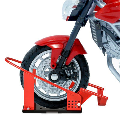 Steel Freestanding Motorcycle Wheel Chock - Red