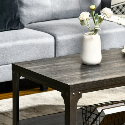 Rustic Coffee Table, Centre With Storage Shelf And Steel Frame