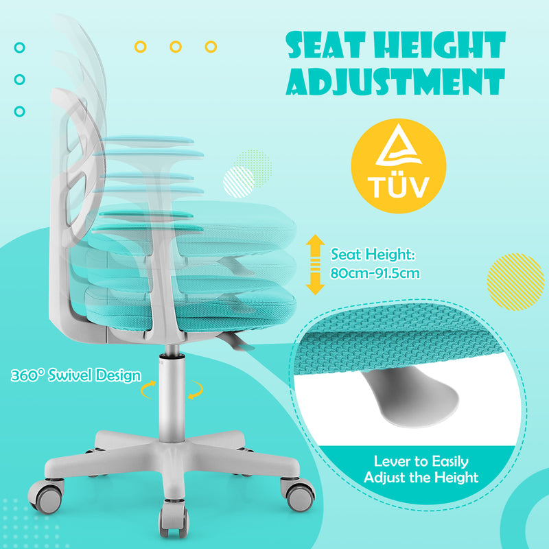 Kids Height-Adjustable Swivel Computer Desk Chair with Lumbar Support-Turquoise