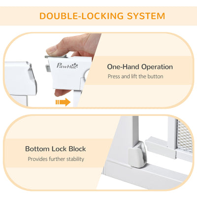 PawHut Pressure Fit Safety Gate for Doors and Stairs, Dog Gate with Auto Close, Pet Barrier for Hallways, with Double Locking Openings 75-82 cm White