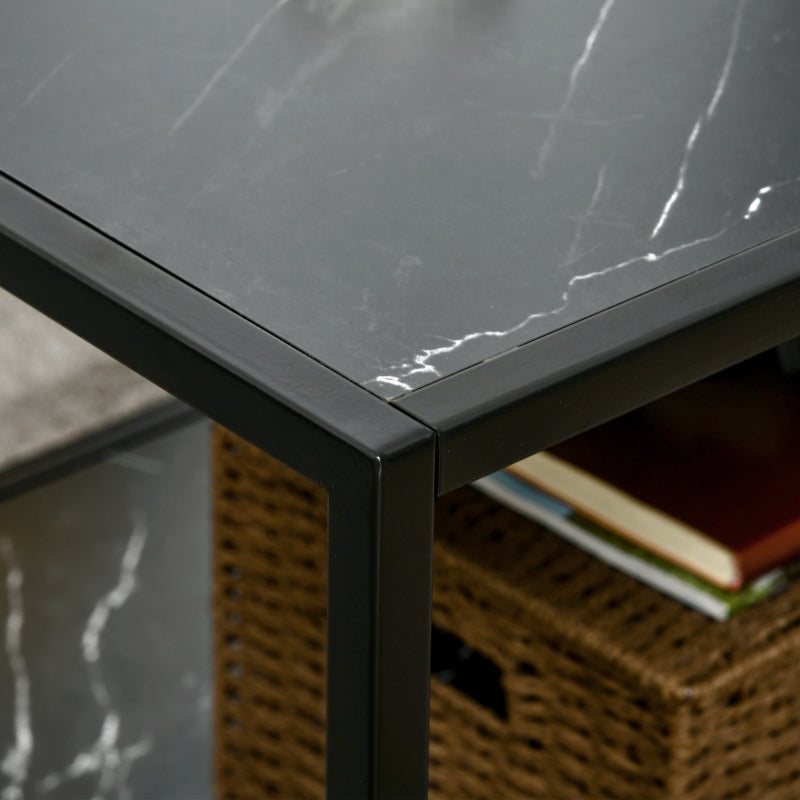 Faux Marble Coffee Table, With Two-Tiers - Black