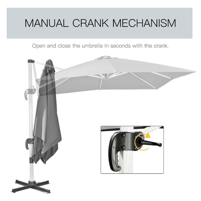 Square Garden Umbrella With Cross Base- Grey