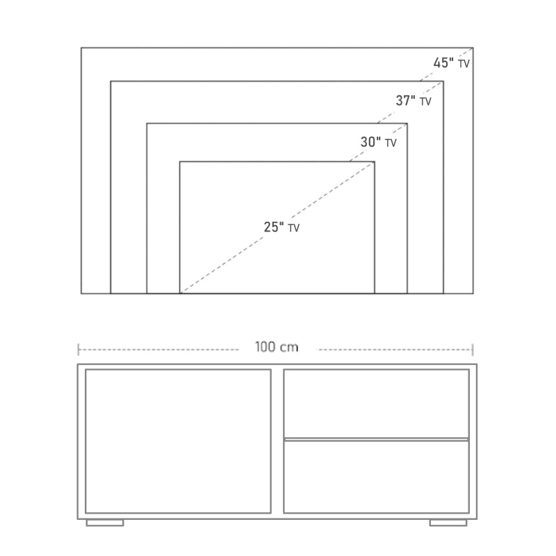 High Gloss Boxy TV Cabinet, With Storage - White